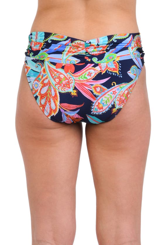 Shop La Blanca Tropidelic Paisley Shirred Banded Bikini Bottoms In Blue Multi