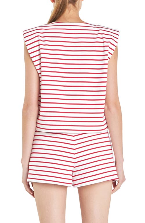 Shop English Factory Stripe Sleeveless Button-up Top In White/red