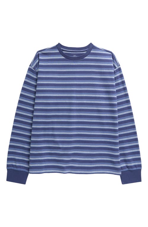 Shop Treasure & Bond Kids' Stripe Long Sleeve Cotton T-shirt In Blue Indigo Upbeat Stripe