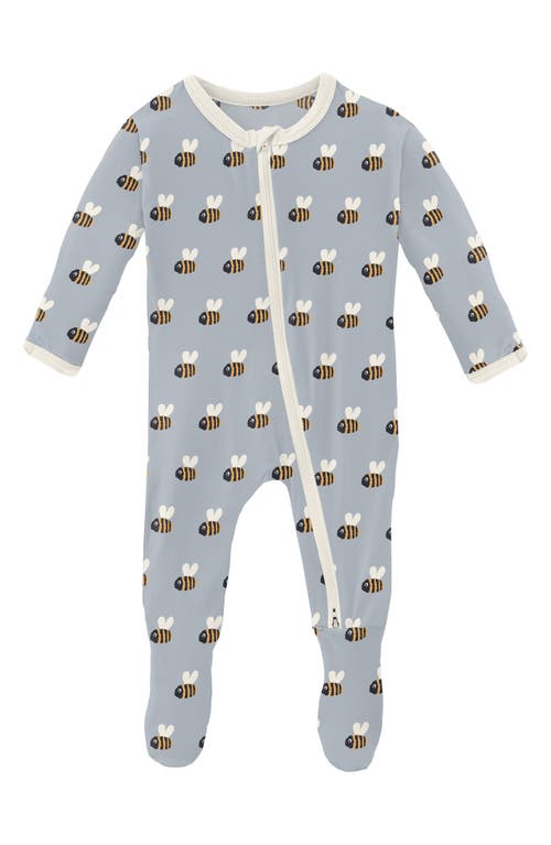 KicKee Pants Bee Print Fitted One-Piece Pajamas Pearl Blue Baby Bumblebee at Nordstrom,