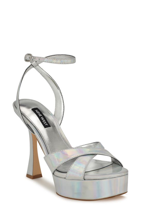 Shop Nine West Jessie Ankle Strap Platform Sandal In Silver