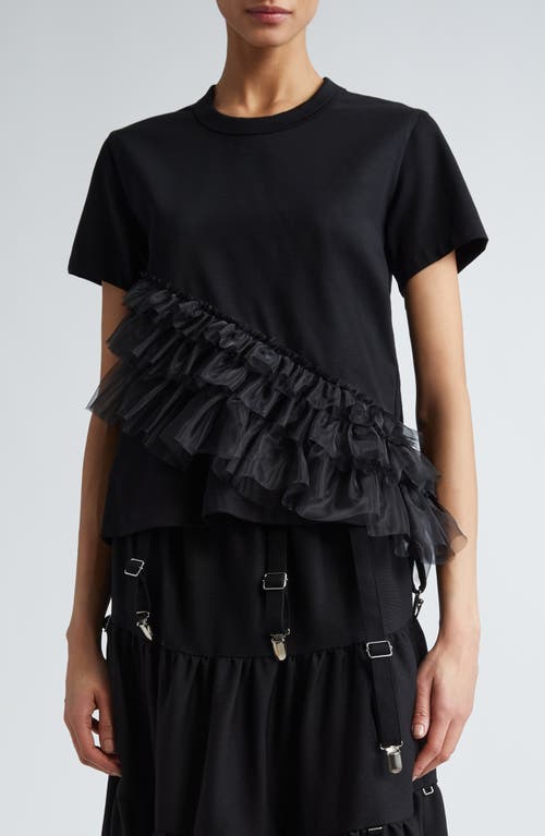 Noir Kei Ninomiya Asymmetric Ruffle Organza Detail Cotton T-Shirt at Nordstrom,