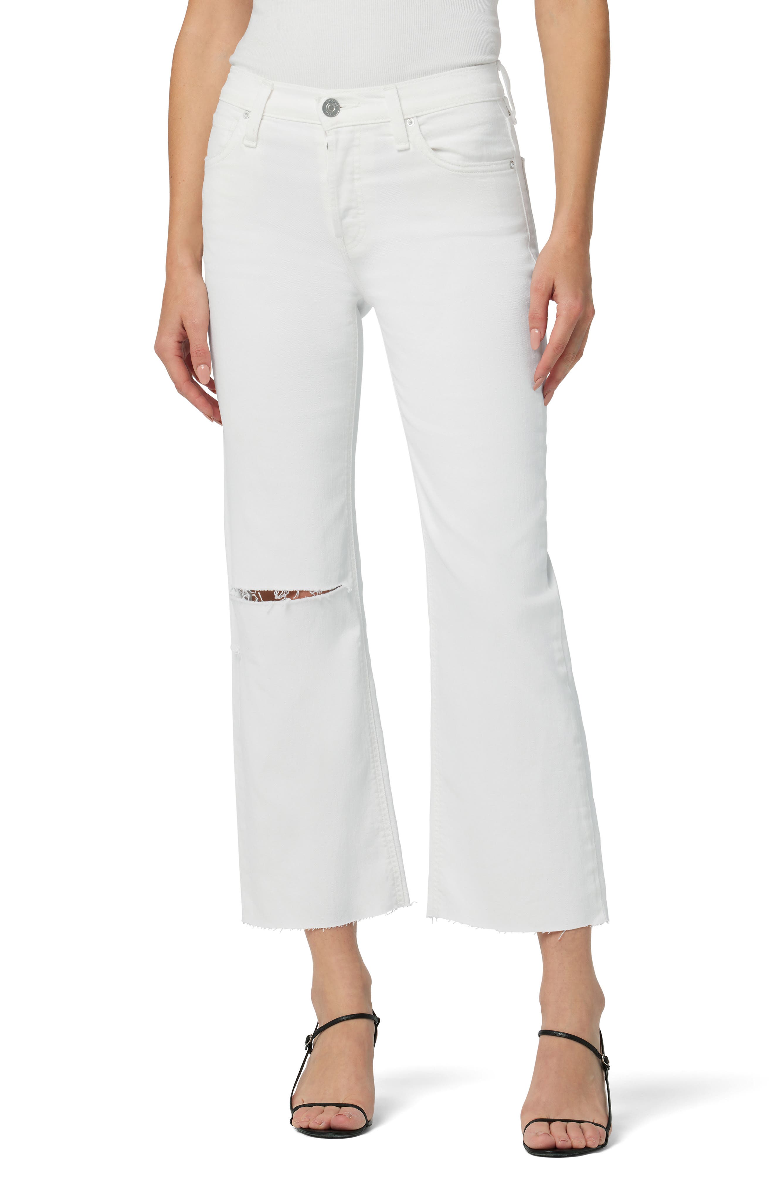 Hudson Jeans Rosie Ripped Wide Leg Crop Jeans in White