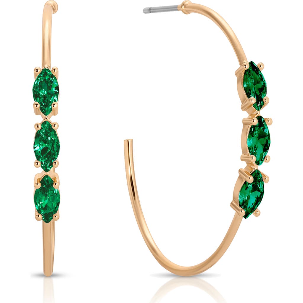 Ettika Triple Marquise Cubic Zirconia Hoop Earrings In Green