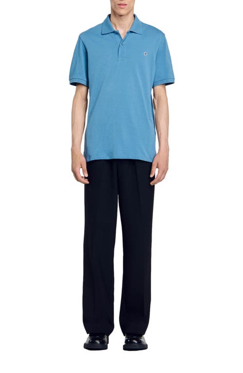 Shop Sandro Polo Shirt With Square Cross Patch In Blue Jean