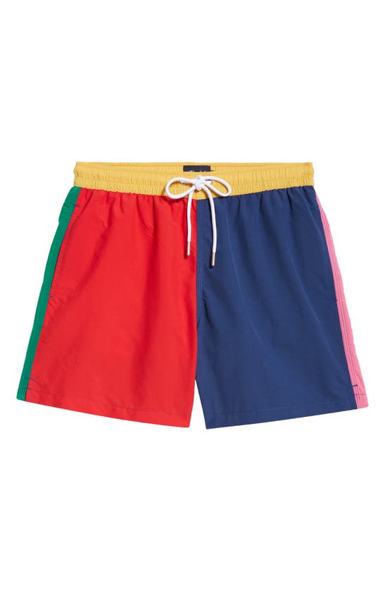 Shop Drake's Colorblock Drawstring Swim Shorts In Red Blue Multi