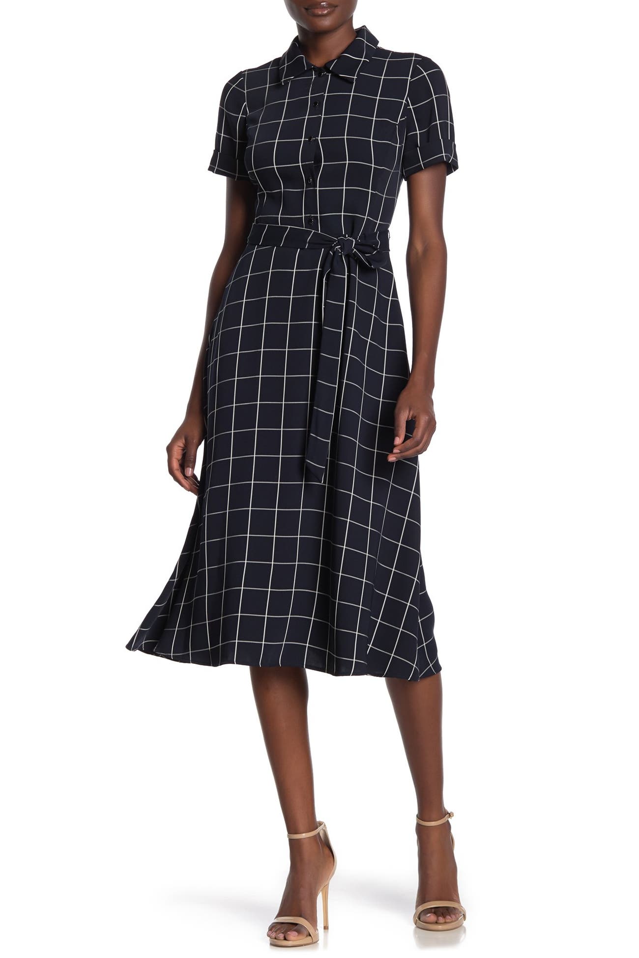 Maggy London | Windowpane Printed Belted Midi Dress | Nordstrom Rack