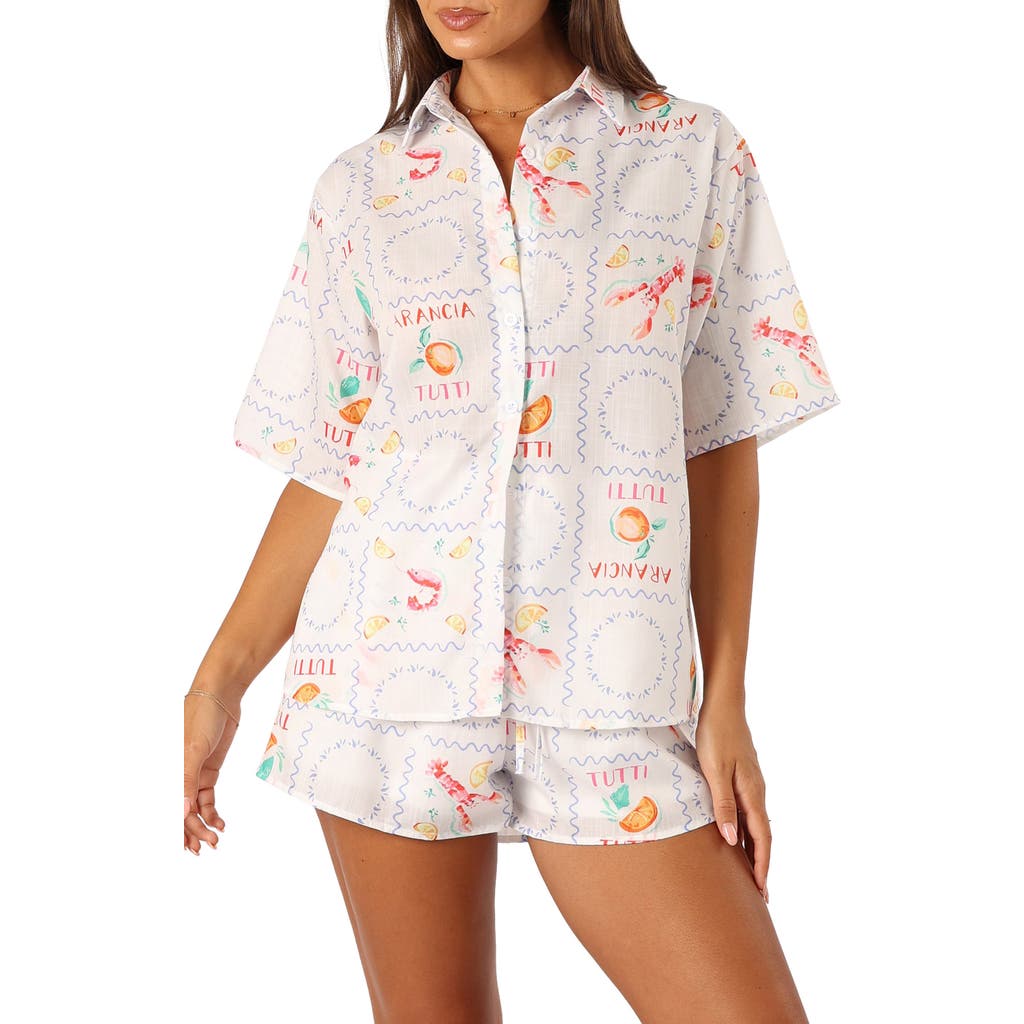 Petal And Pup Petal & Pup Portofino Tutti Print Camp Shirt & Shorts Set In Multi