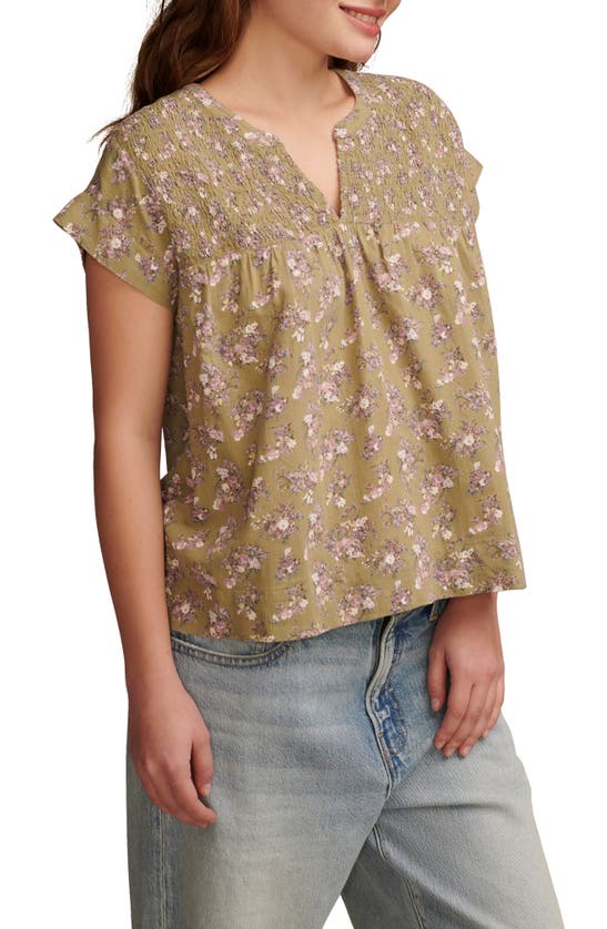 Shop Lucky Brand Print Smocked Top In Green Multi