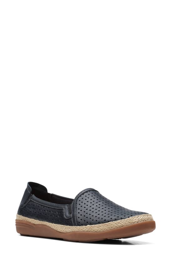 Clarks Elaina Ruby Laser Cut Espadrille Flat In Black Leather