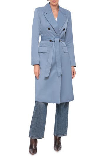 Shop Avec Les Filles Water Resistant Double Breasted Trench Coat In Slate Blue