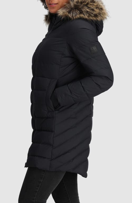 Shop Outdoor Research Coze Lux 700 Fill Power Down Parka With Faux Fur Trim Hood In Black