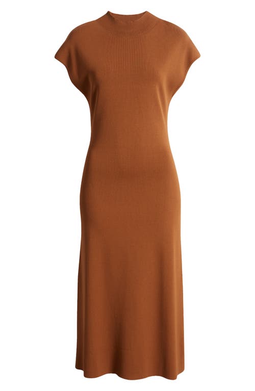 Shop Zoe And Claire Mock Neck Fitted Midi Sweater Dress In Brown