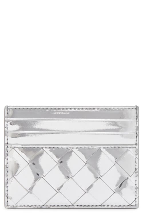 Shop Bottega Veneta Intrecciato Metallic Leather Card Case In Silver/silver