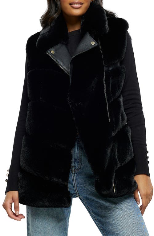 River Island Faux Fur & Faux Leather Moto Vest in Black at Nordstrom, Size Large