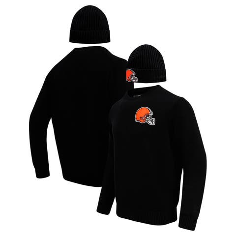 Men's Pro Standard Black Cleveland Browns Crewneck Pullover Sweater & Cuffed Knit Hat Box Gift Set