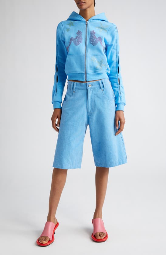 Marshall Columbia X Disney 'the Little Mermaid' Slash Cutout Rhinestone Embellished Cotton Zip Hoodie In Blue