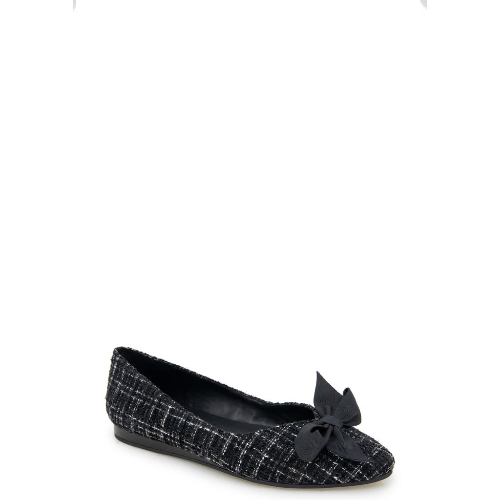 Reaction Kenneth Cole Lily Bow Bouclé Tweed Flat In Black/white