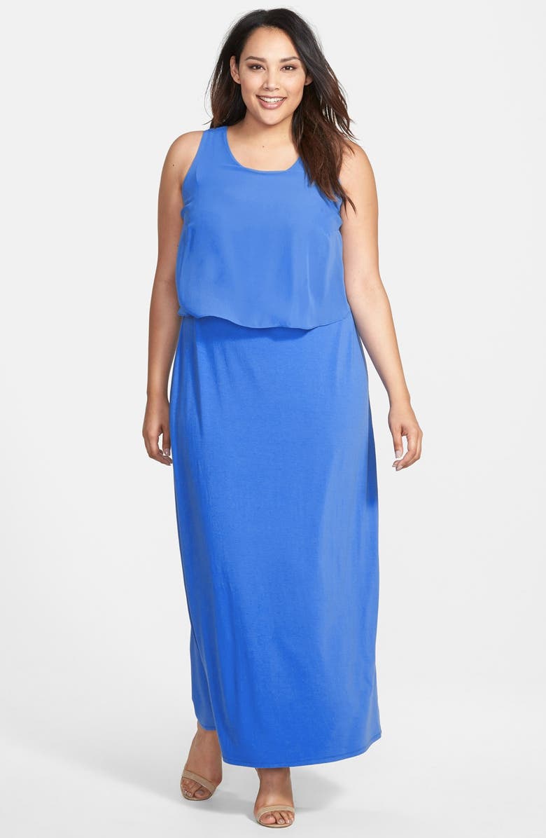 Vince Camuto Chiffon Overlay Jersey Maxi Dress (Plus Size) | Nordstrom