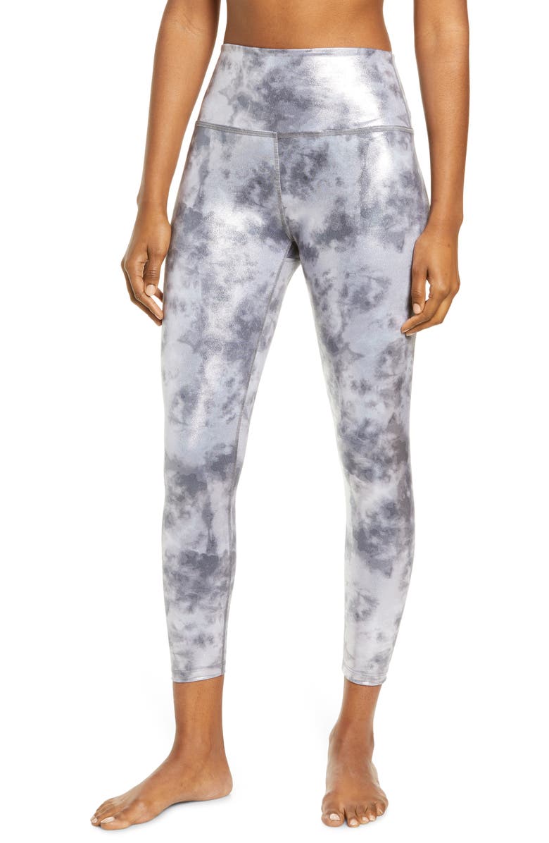 BEYOND YOGA High Waist Midi Leggings, Main, color, GRAY TIE DYE FOIL