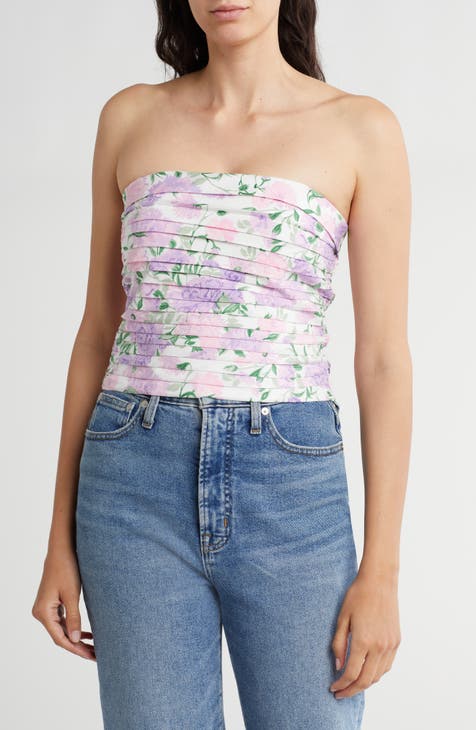 Floral Strapless Pleated Top