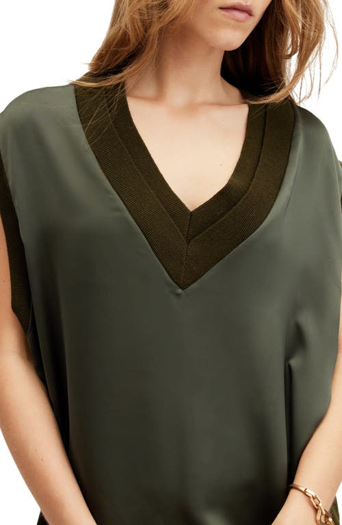 Allsaints Bern Merino Wool V-neck Tank Top In Tarmac Green