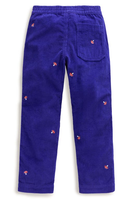 Shop Boden Mini  Kids' Embroidered Cotton Corduroy Pants In Sapphire Blue Toadstool