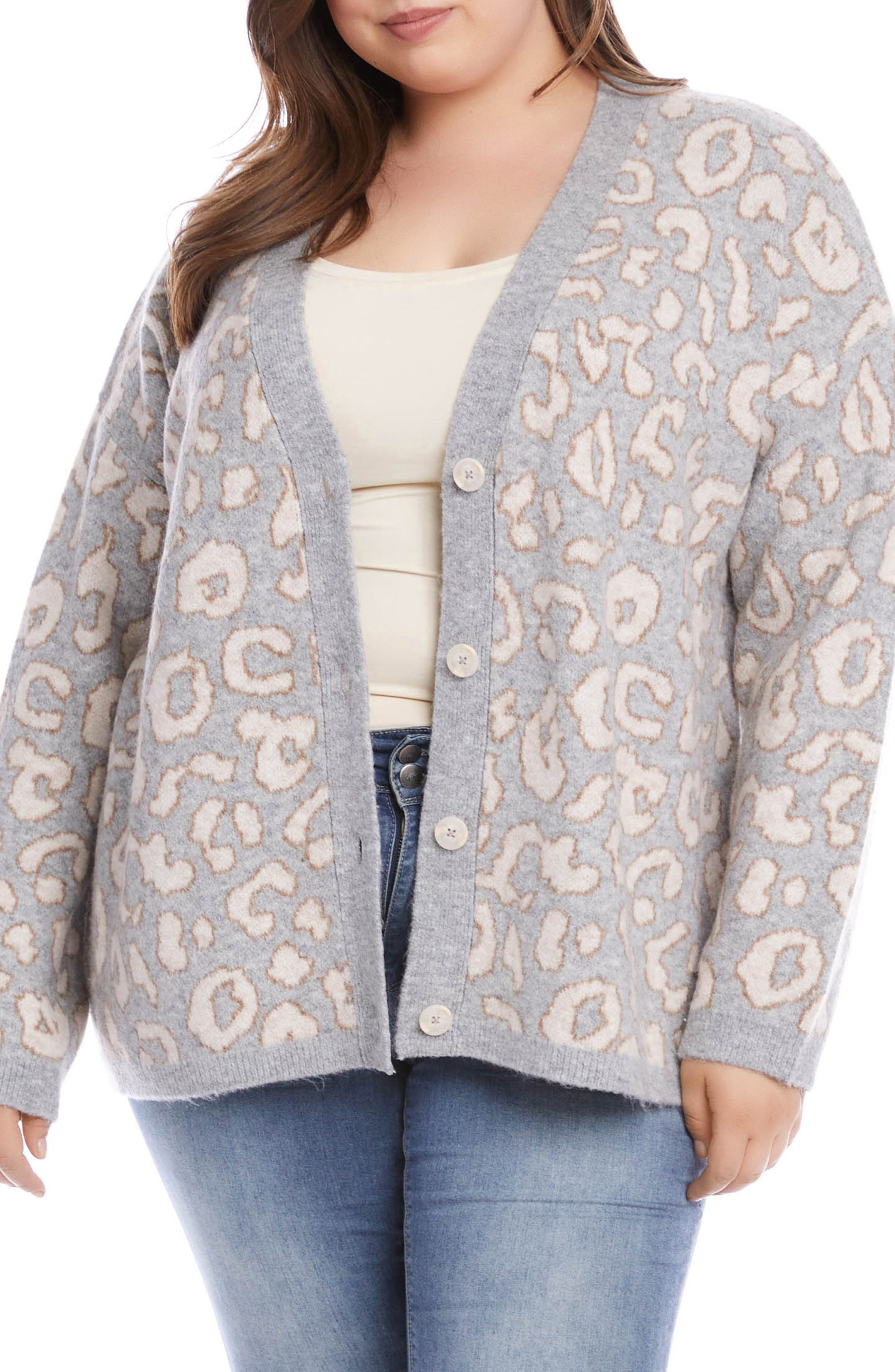 Karen Kane Plus Women's Animal Jacquard Cardigan - Multi - Size 3X - Leopard