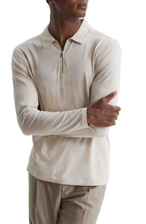Reiss Rogue Long Sleeve Quarter Zip Modal & Cotton Polo in Birch White