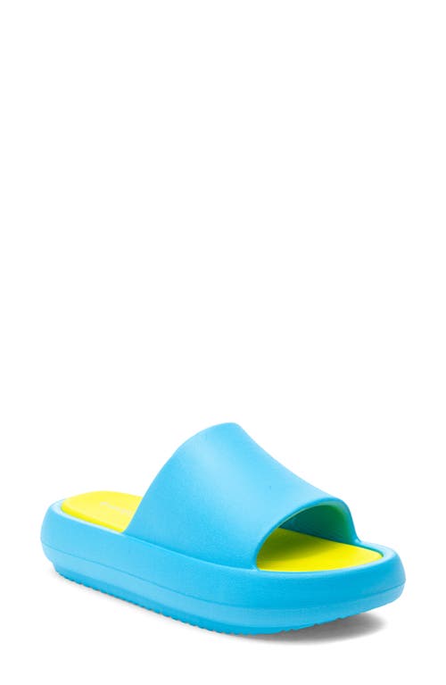 beach slides by J/SLIDES BEACH SLIDES Squish Slide Sandal in Turq/Yellow Eva