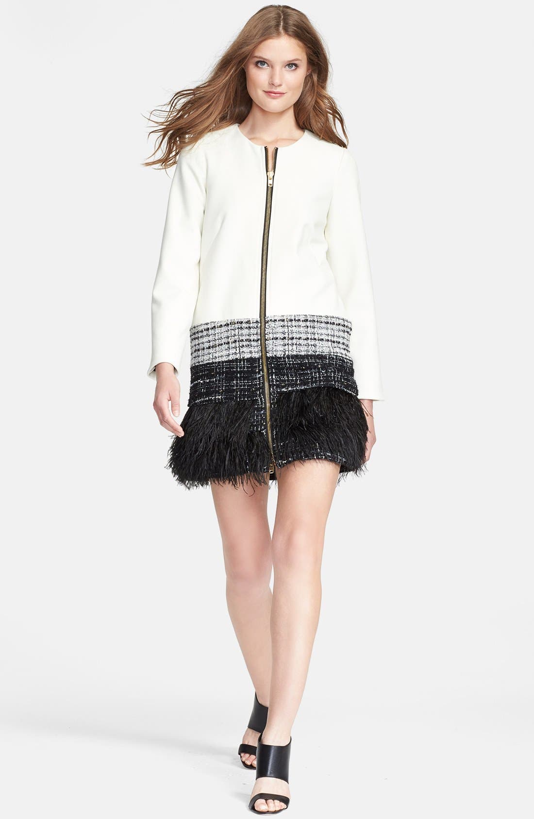 feather trim jacket