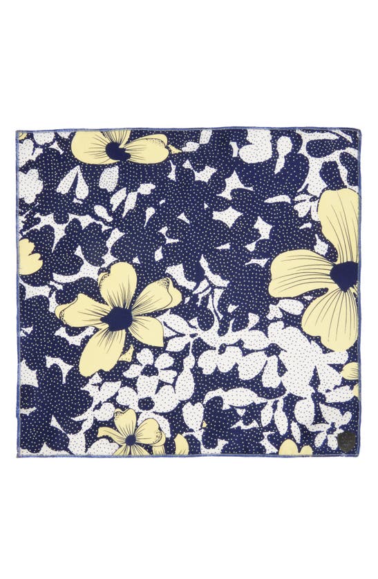 Clifton Wilson Floral Silk Pocket Square In Navy