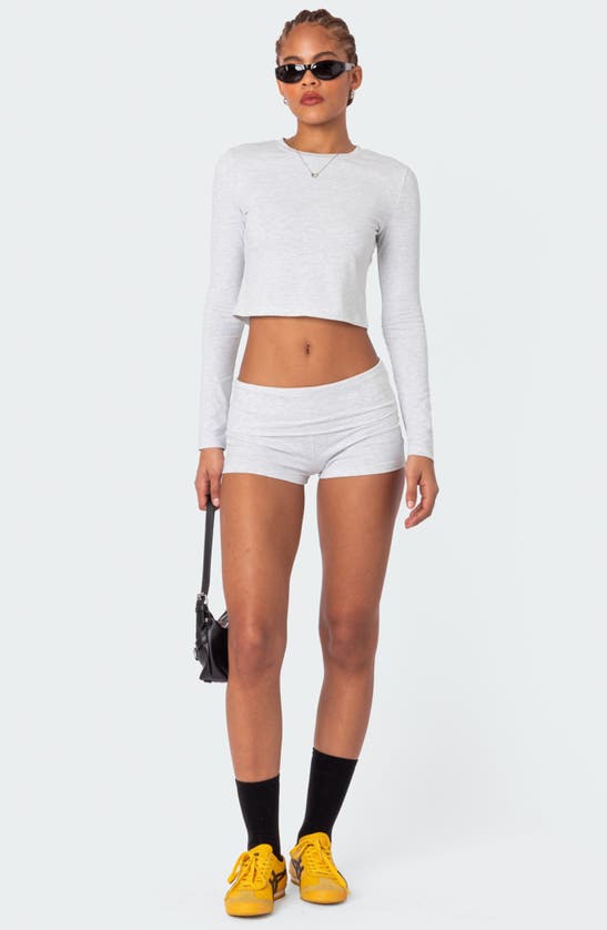 Shop Edikted Meg Foldover Shorts In Gray-melange