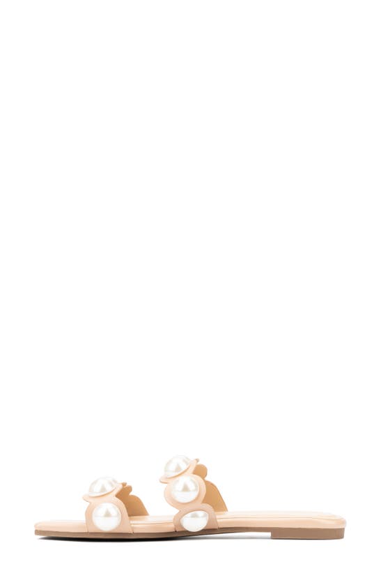 Fashion To Figure Sage Faux Pearl Studded Slide Sandal In Nude