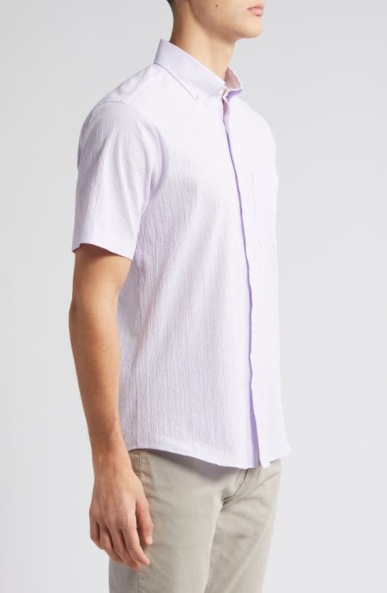Shop Scott Barber Stripe Short Sleeve Cotton Seersucker Button-down Shirt In Grapeade