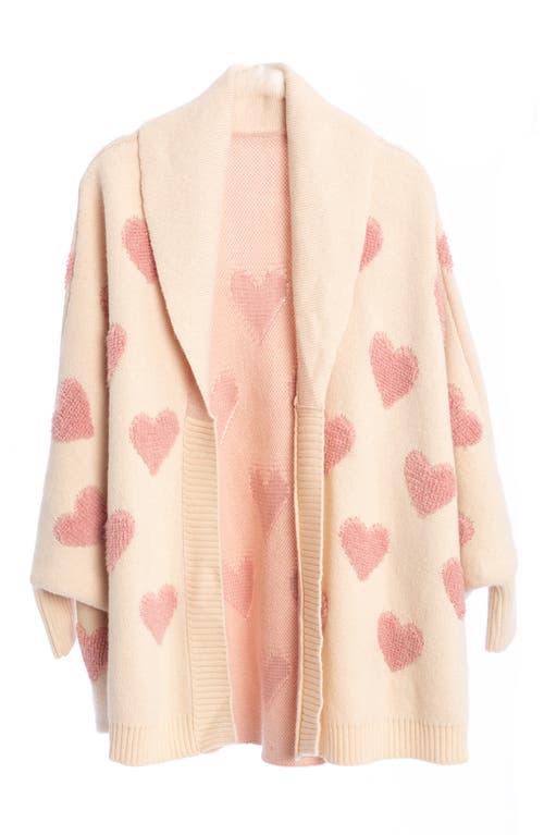 Saachi Heart Open Front Cardigan In White Pink