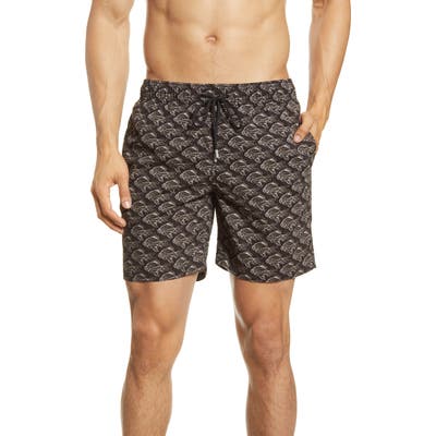 Bugatchi Fish Print Swim Trunks, Black