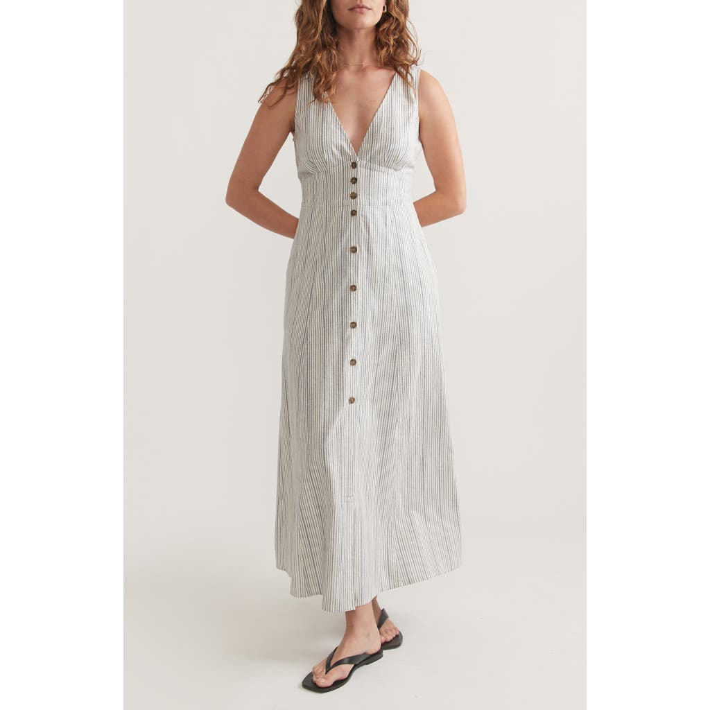 Marine Layer Camila Stripe Sleeveless Hemp Blend Maxi Dress In Denim/white Stripe