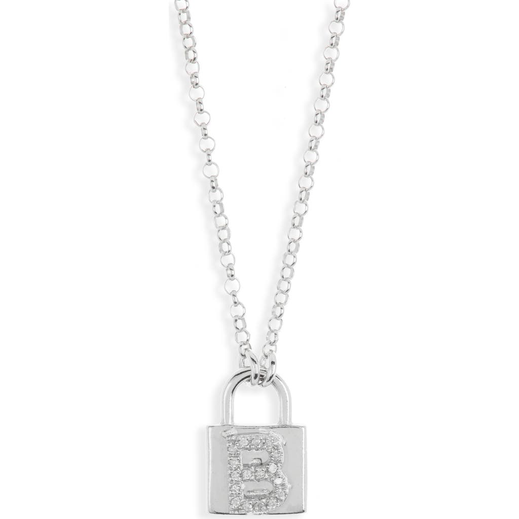 Meshmerise Diamond Padlock Initial Pendant Necklace In White-b
