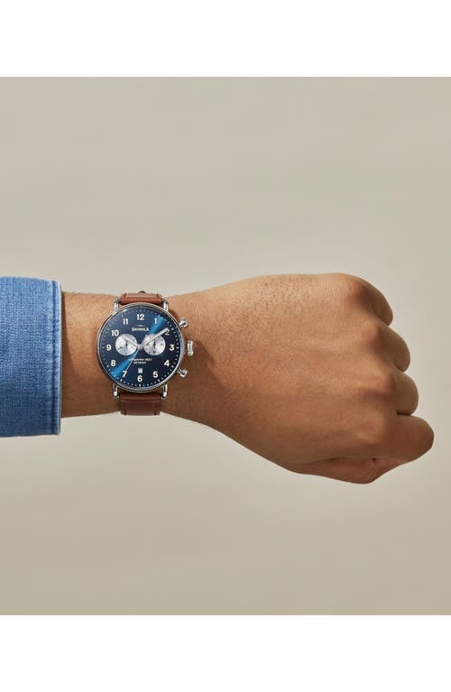 Shinola The Canfield Chrono Leather Strap Watch, 43mm In Dark Cognac/midnight Blue