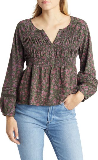 Lucky Brand Women's Square Neck Printed Top, Purple Multi, X-Large