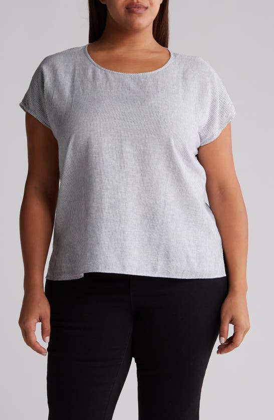 CASLON CASLON® STRIPE SHORT SLEEVE LINEN BLEND TOP