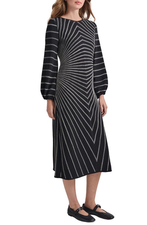 Misook A-line Melange Striped Soft Knit Midi Dress In Black/new Ivory