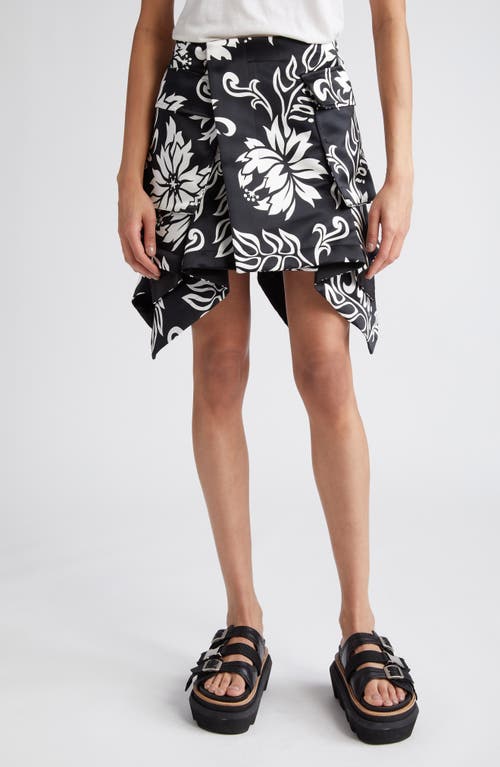 Sacai Floral Print Asymmetric Cargo Skirt Black at Nordstrom,