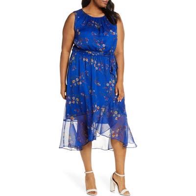 Plus Size Vince Camuto Country Bouquet Ruffle Hem Sleeveless Dress, Blue