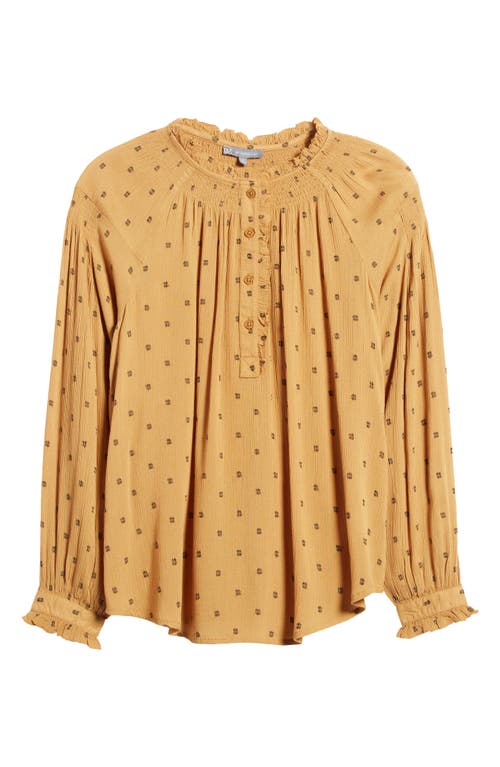 Wit & Wisdom Smocked Print Top In Caramel Latte/black