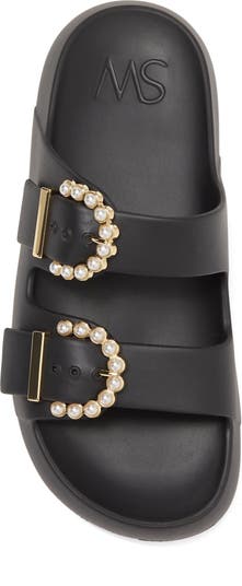 Stuart Weitzman Imitation Pearl Buckle Slide Sandal (Women