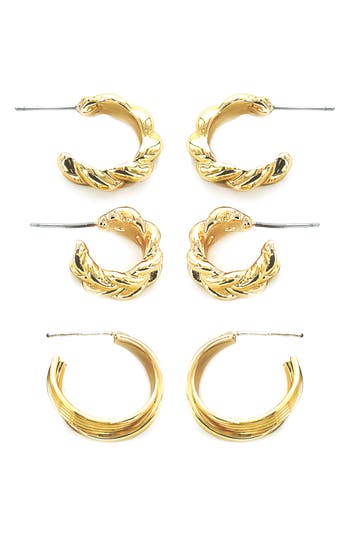 Panacea Twist 3-pack Assorted Hoop Earrings In Gold