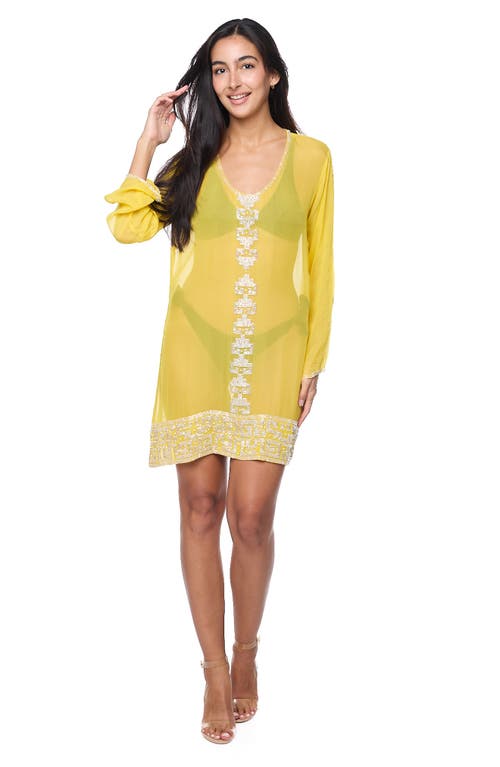 Ranee's Ranees Embellished Long Sleeve Tunic In Yellow