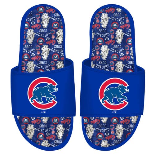 ISLIDE Chicago Cubs Team Pattern Gel Slide Sandals in Royal